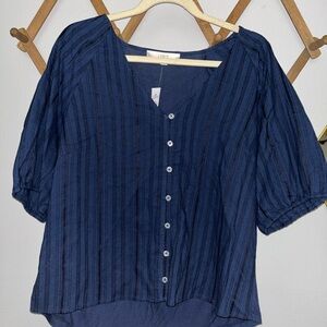 LOFT Navy Button-Up Blouse